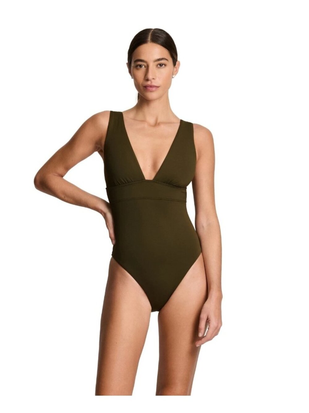 🆕RALPH LAUREN Modern V-Neck Classic One Piece Swimsuit Olive Green 8 - Picture 1 of 7
